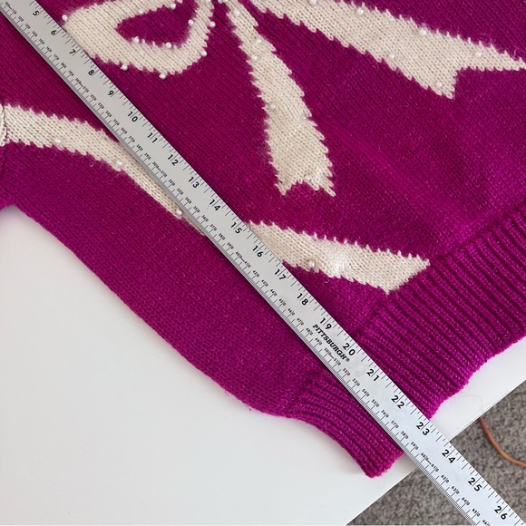 Vintage Jaclyn Smith Sweater Womens Medium Pink 80s 90s Beaded Bow Wool Angora - Picture 9 of 12
